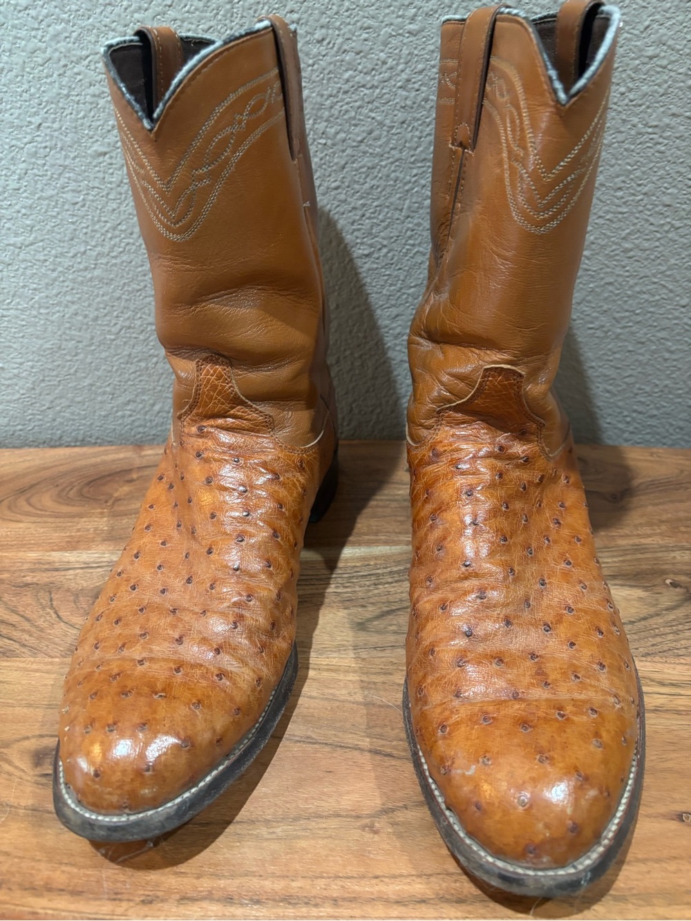 Justin Boots Tan Ostrich-Style Western Cowboy Boots